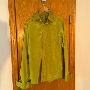 Custom Thai silk dress shirt. Lime green.